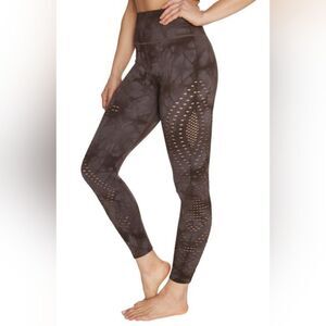Betsey Johnson Tie Dye Cutout Leggings Peekabo SMALL Brown Grey Dance Run Yoga